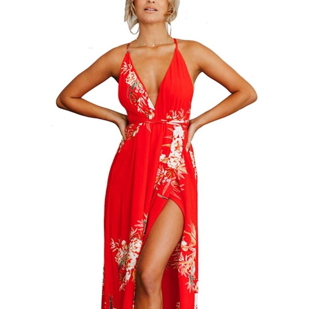 Red floral dress